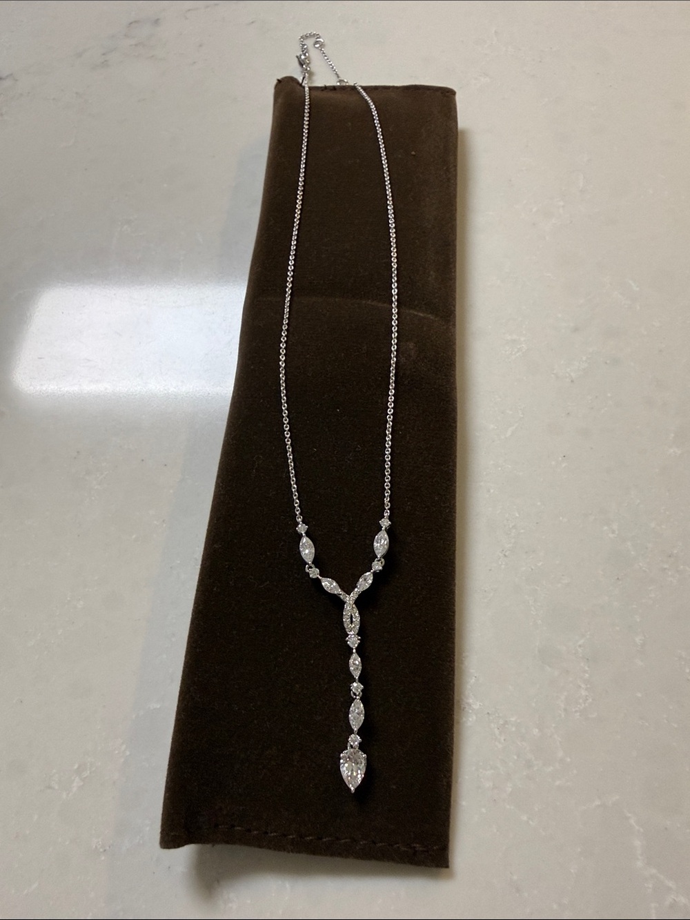 Nadri Elegant Silver Cubic Zirconia Y-Style Necklace in Silver